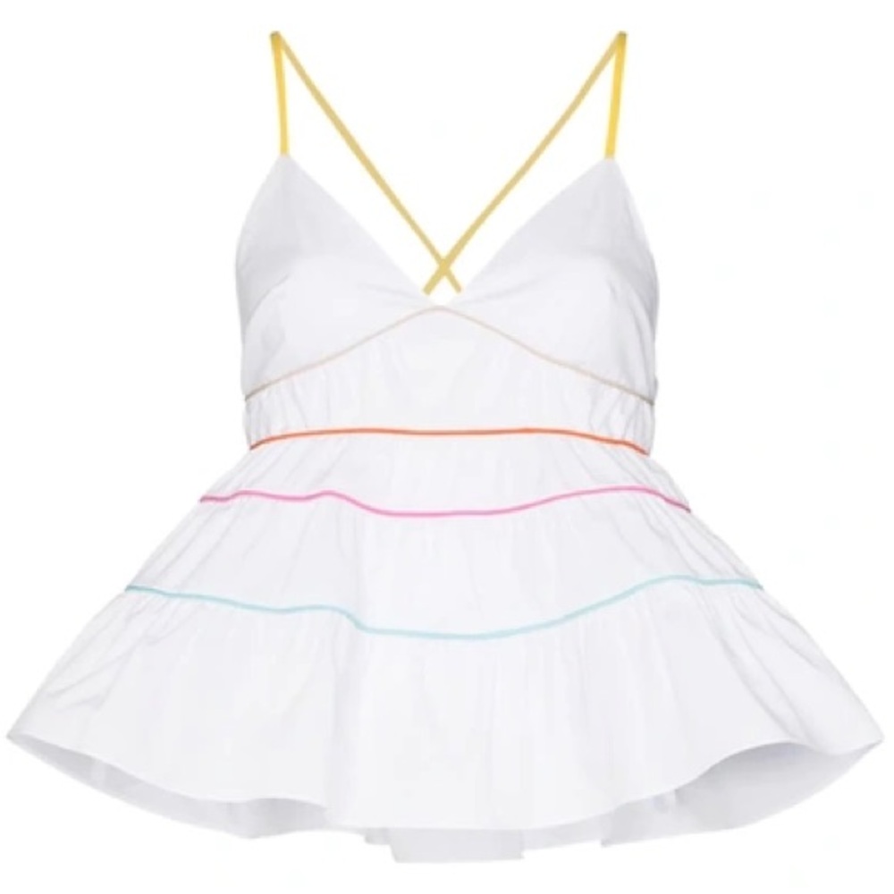 STAUD Olympia Poplin Flounce-hem Blouse In White